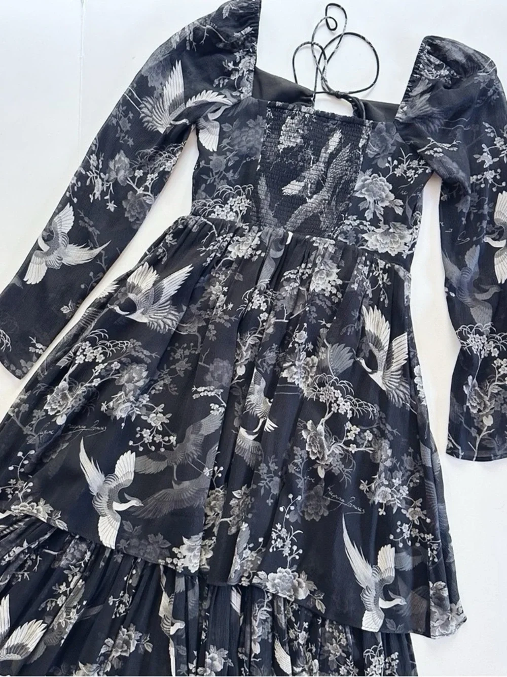 NEW All Saints Women’s Devyn Peggy Floral Print Long Sleeve Maxi Dress Black 0 - Picture 9 of 11